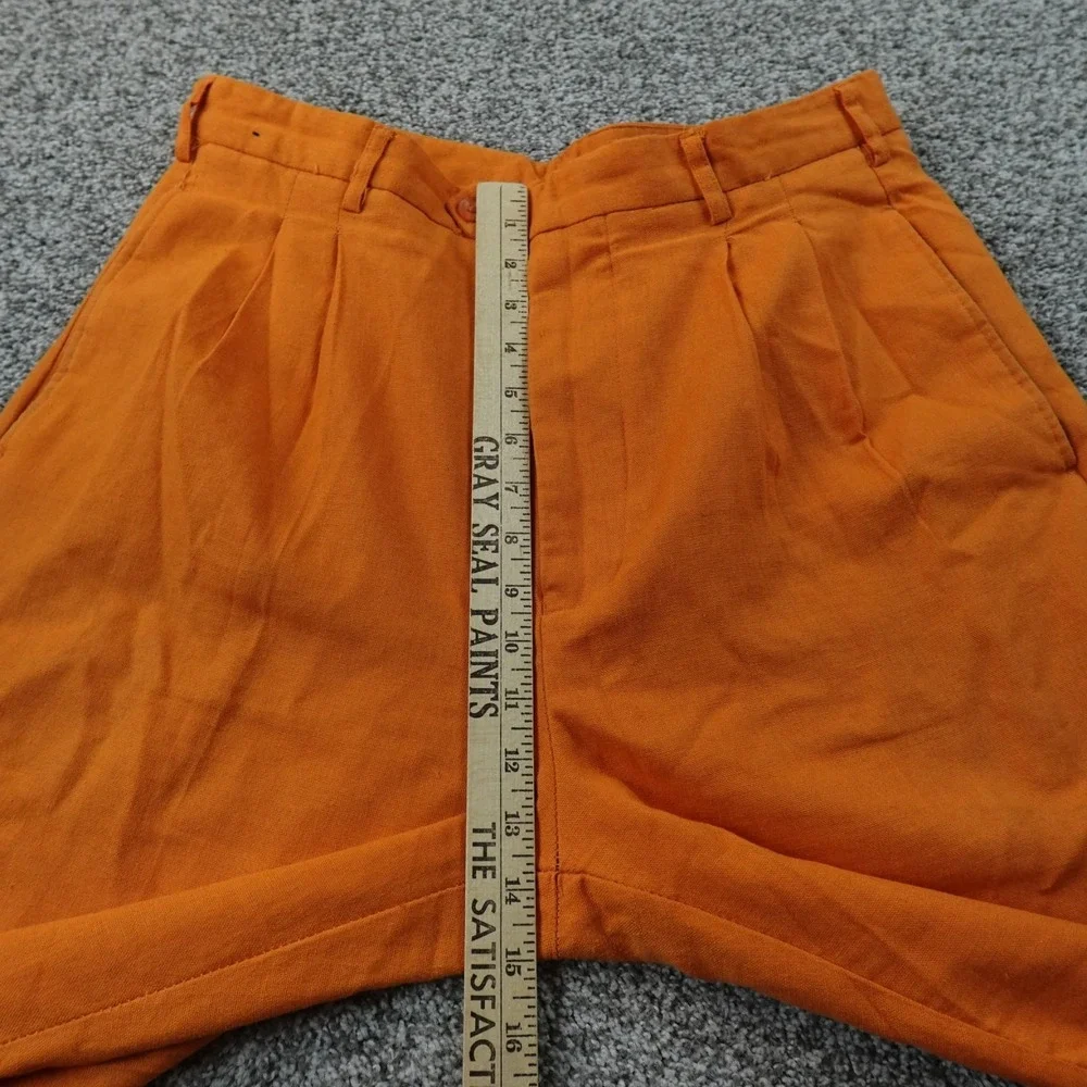 Trust Pants Mens 34X30 Orange Linen Chambray Pleated Chino Dress Trouser Casual